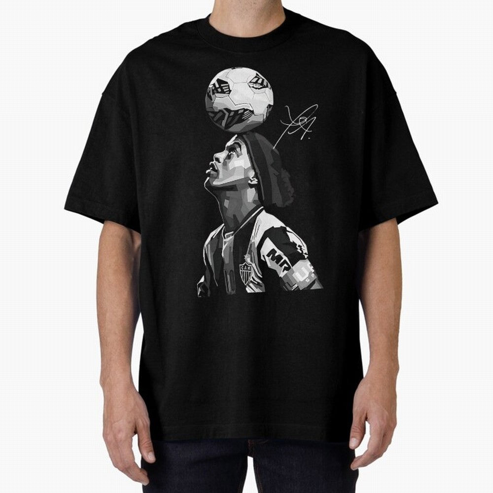Ronaldinho - black white Oversized T-Shirt Show Fan Pride Across FIFA World Cup 2026 USA Canada Mexico Spirit, Driven by England, Messi, Supporter Pride, Iconic Celebrations, Legendary Names and Global Match Day Energy; Great for Watch Parties,