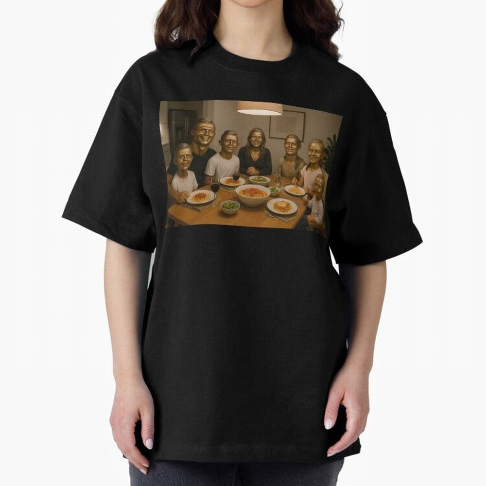 Ronaldo Bust Family Dinner Oversized T-Shirt Build the FIFA World Cup 2026 Group Stage Journey through Cristiano Ronaldo Highlights, France and Portugal Pride, Football Passion, Legendary Performances, Festival Vibes and Supporter Community; Made
