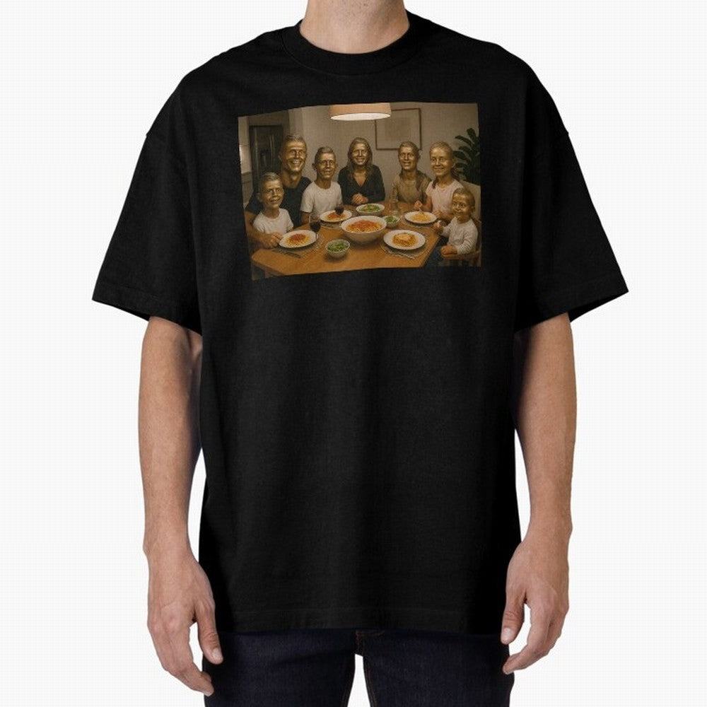 Ronaldo Bust Family Dinner Oversized T-Shirt Build the FIFA World Cup 2026 Group Stage Journey through Cristiano Ronaldo Highlights, France and Portugal Pride, Football Passion, Legendary Performances, Festival Vibes and Supporter Community; Made