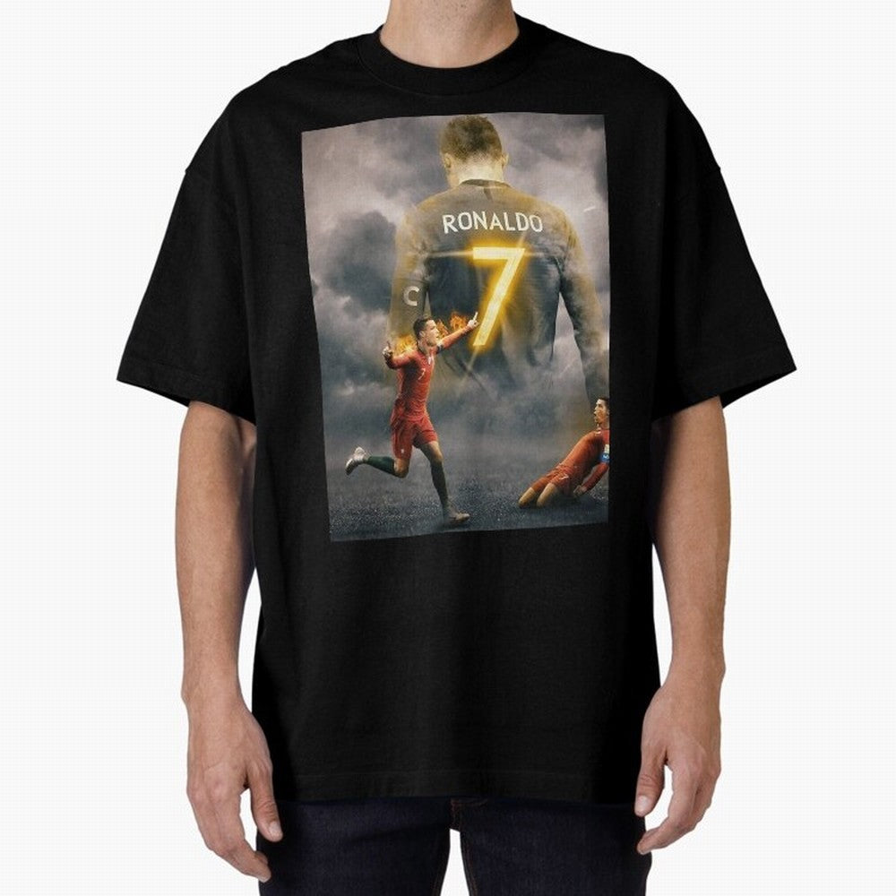 Aesthetic ronaldo poster Oversized T-Shirt Experience the FIFA World Cup 2026 USA Canada Mexico Journey through CR7 Highlights, England Pride, Vintage Soccer Flavor, Modern Football Stars, National Flags and Final Night Emotion; Perfect for
