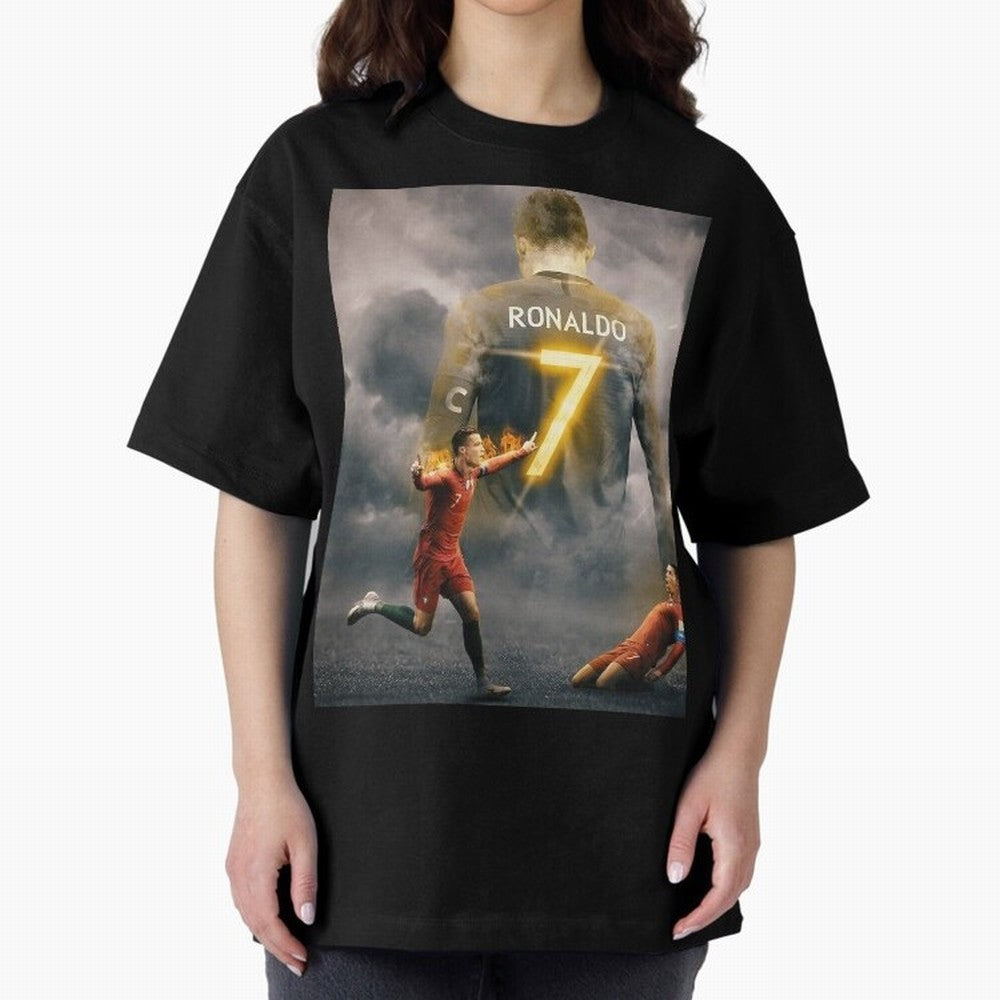 Aesthetic ronaldo poster Oversized T-Shirt Experience the FIFA World Cup 2026 USA Canada Mexico Journey through CR7 Highlights, England Pride, Vintage Soccer Flavor, Modern Football Stars, National Flags and Final Night Emotion; Perfect for