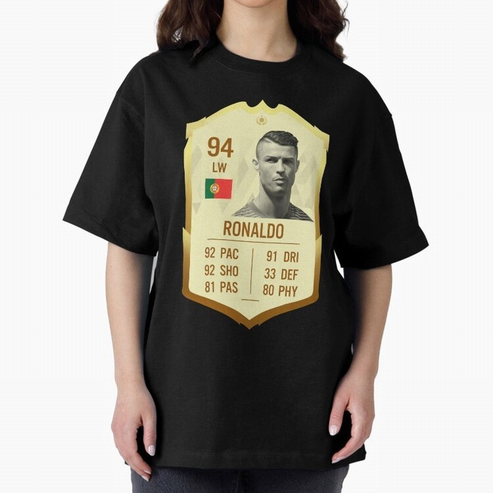 Cristiano Ronaldo Ultimate Card Oversized T-Shirt Elevate Match Day Hype around FIFA World Cup 2026, CR7 and Messi, Germany, Retro Football Energy, Iconic Rivalries, Trophy Chase Drama and Stadium Atmosphere; Perfect for Supporters Who Want Bold