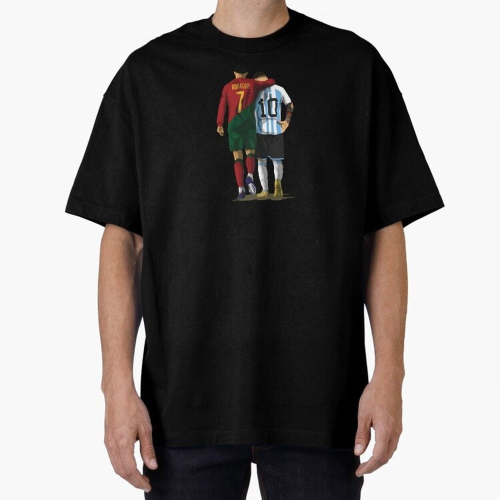 Messi Ronaldo Chit Chat Illustration Oversized T-Shirt Step into the FIFA World Cup 2026 Group Stage Journey through Cristiano Ronaldo, Haaland and CR7 Highlights, Argentina and Brazil Pride, Retro Football Energy, Iconic Rivalries, Trophy Chase