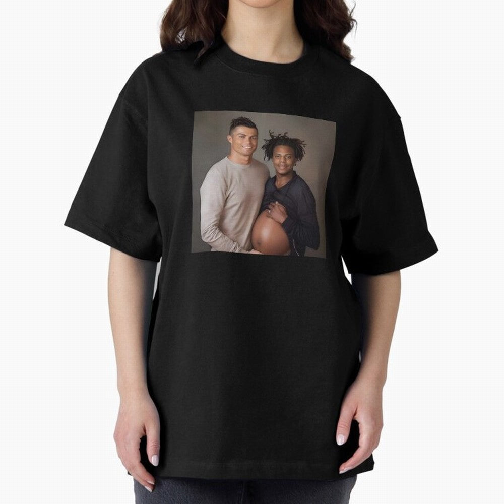 Cristiano Ronaldo and IShowSpeed pregnant. Oversized T-Shirt Capture Stadium Memories from FIFA World Cup 2026 Group Stage Spirit, Featuring England and Germany, Messi and Cristiano Ronaldo, Football Festival Excitement, Trophy Ambitions, Country