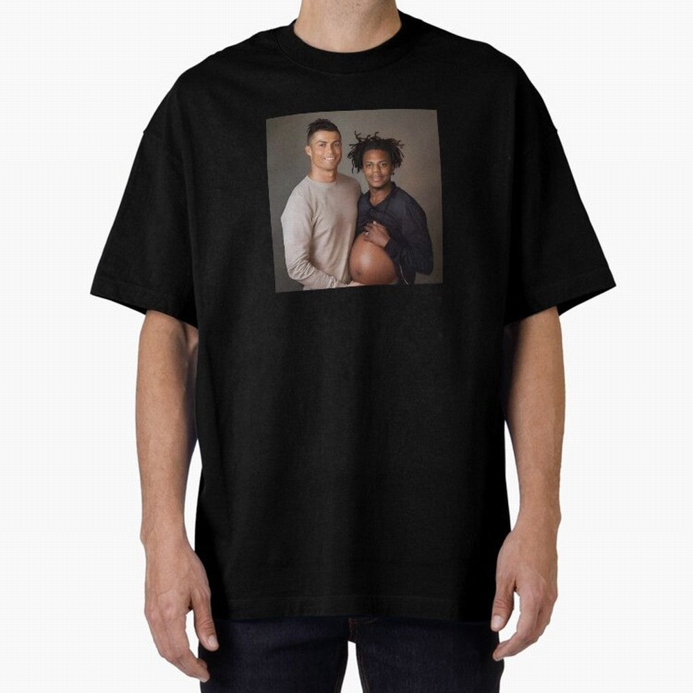 Cristiano Ronaldo and IShowSpeed pregnant. Oversized T-Shirt Capture Stadium Memories from FIFA World Cup 2026 Group Stage Spirit, Featuring England and Germany, Messi and Cristiano Ronaldo, Football Festival Excitement, Trophy Ambitions, Country