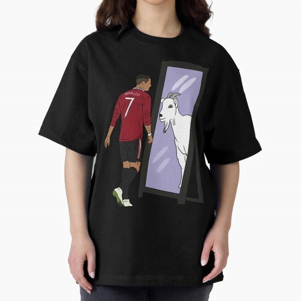 Cristiano Ronaldo Mirror GOAT Oversized T-Shirt Cheer through Every Moment of the FIFA World Cup 2026 USA Canada Mexico Journey through Neymar Highlights, Portugal, Spain and Germany Pride, Retro Football Energy, Iconic Rivalries, Trophy Chase