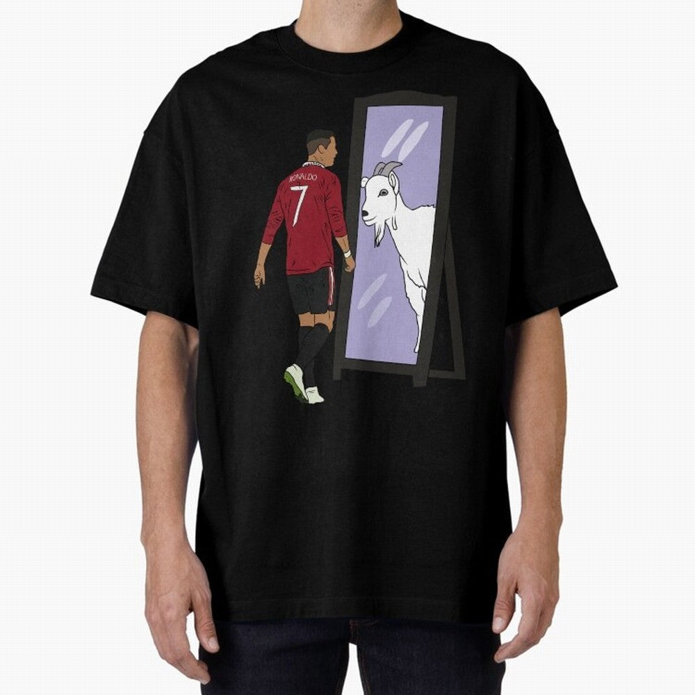 Cristiano Ronaldo Mirror GOAT Oversized T-Shirt Cheer through Every Moment of the FIFA World Cup 2026 USA Canada Mexico Journey through Neymar Highlights, Portugal, Spain and Germany Pride, Retro Football Energy, Iconic Rivalries, Trophy Chase