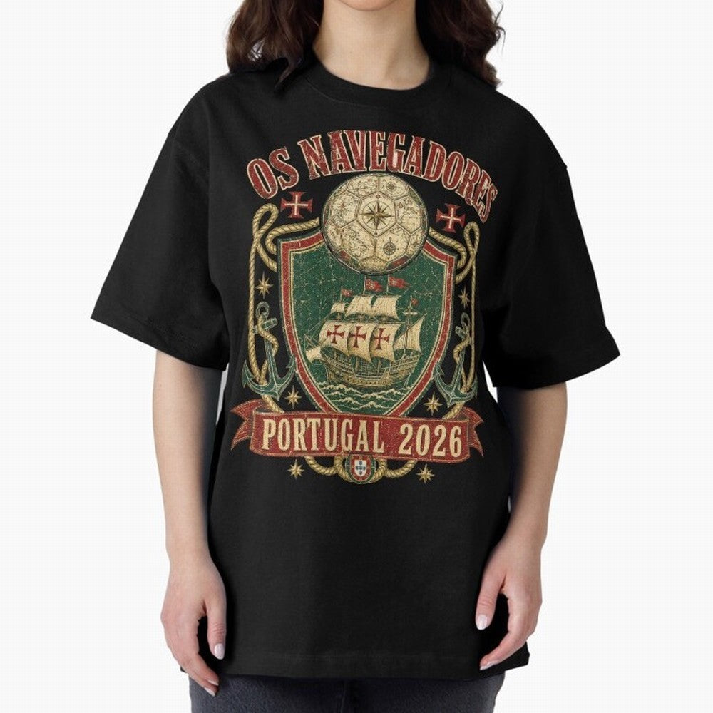 Os Navegadores Portugal 2026 World Cup Soccer T-Shirt Oversized T-Shirt Share Match Day Hype around FIFA World Cup 2026 USA Canada Mexico, Mbappe, Argentina and Brazil, Worldwide Fan Energy, Dramatic Goals, Stadium Lights and Championship