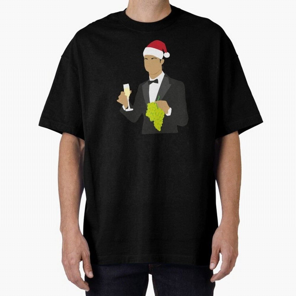 Cristiano Ronaldo enjoing Christmas Oversized T-Shirt Follow Global Football Passion for FIFA World Cup 2026, Celebrating Haaland and Mbappe, Netherlands, Retro Football Energy, Iconic Rivalries, Trophy Chase Drama and Stadium Atmosphere; Great for