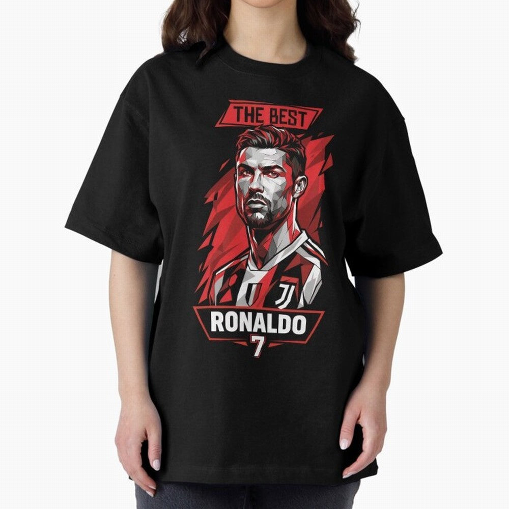 Cristiano Ronaldo CR7 Geometric Vector Portrait Oversized T-Shirt Make Your Look Match FIFA World Cup 2026 USA Canada Mexico Driven by Cristiano Ronaldo, England and Germany Energy, Vintage Soccer Flavor, Modern Football Stars, National Flags and
