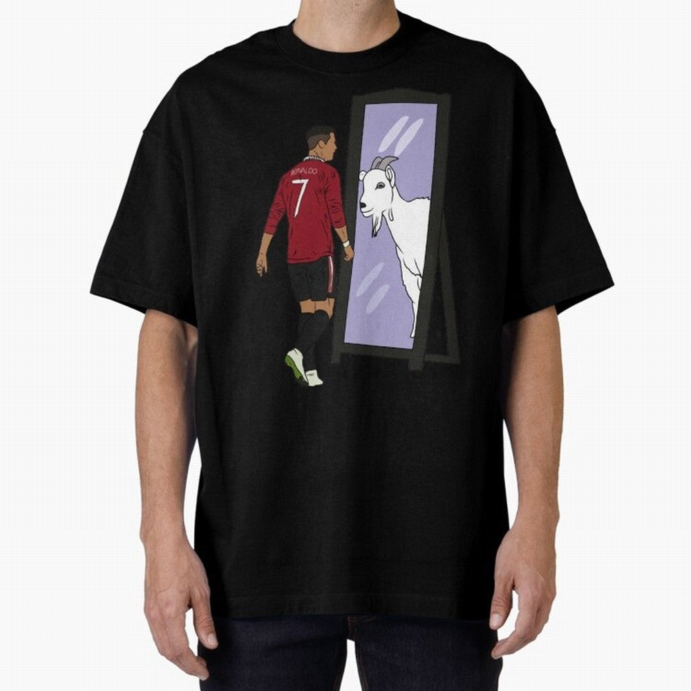 Cristiano Ronaldo Mirror GOAT Oversized T-Shirt Treasure Global Football Passion for FIFA World Cup 2026 USA Canada Mexico, Built around Messi, Neymar and Mbappe, Netherlands, Goal Celebration Energy, Supporter Heritage, Football Icons and