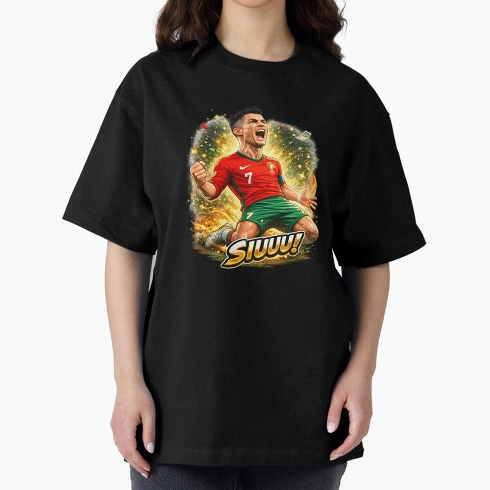 CR7 SIUUU Celebration Cartoon ¨C Legendary Football Goal Celebration Oversized T-Shirt Feel the Heartbeat of FIFA World Cup 2026 USA Canada Mexico Spirit, with Brazil, Mbappe, Worldwide Fan Energy, Dramatic Goals, Stadium Lights and Championship
