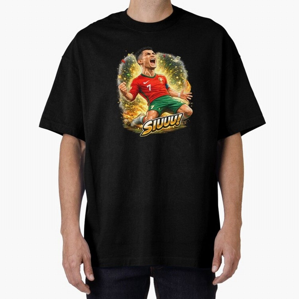 CR7 SIUUU Celebration Cartoon ¨C Legendary Football Goal Celebration Oversized T-Shirt Feel the Heartbeat of FIFA World Cup 2026 USA Canada Mexico Spirit, with Brazil, Mbappe, Worldwide Fan Energy, Dramatic Goals, Stadium Lights and Championship