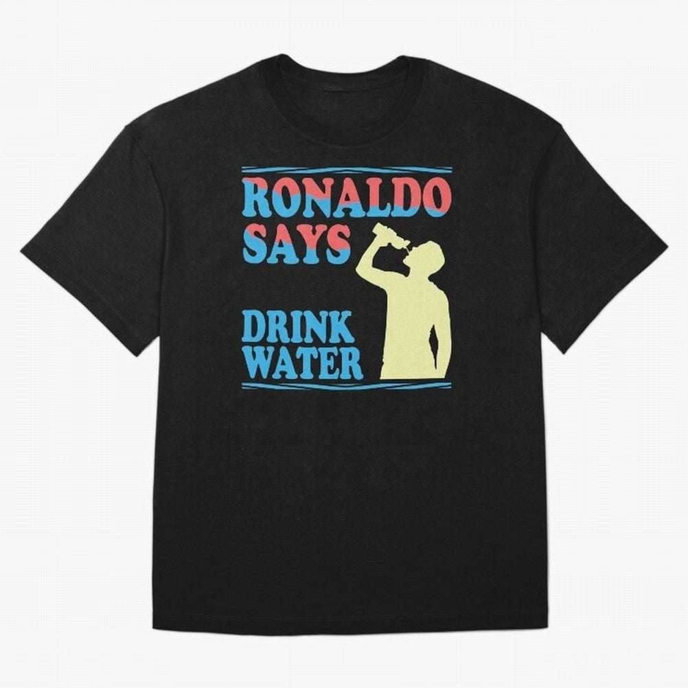 Drink Water Ronaldo Oversized T-Shirt Show Your Love for Global Football Passion for FIFA World Cup 2026, Driven by CR7 and Messi, England, Football Festival Excitement, Trophy Ambitions, Country Rivalries and Star Player Buzz; Great for Watch