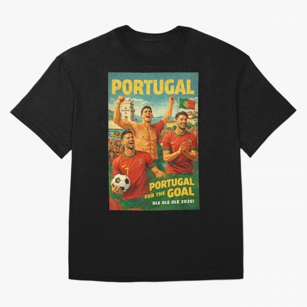 Portugal Lisbon Bel¨¦m Tower Cristiano Ronaldo FIFA World Cup Football Celebration Oversized T-Shirt Stand with FIFA World Cup 2026 Filled with CR7, Spain and Netherlands Energy, Goal Celebration Energy, Supporter Heritage, Football Icons and