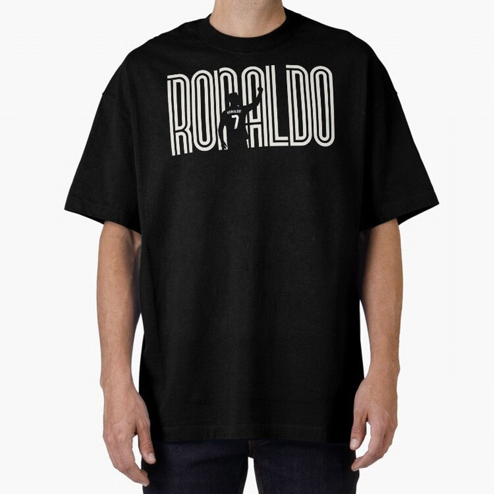Fan Art - Cristiano Ronaldo (CR7) - Black Edition Oversized T-Shirt Wear the Spirit of Match Day Hype around FIFA World Cup 2026 USA Canada Mexico, Haaland, Argentina and Brazil, Sports Nostalgia, International Competition, Famous Players and