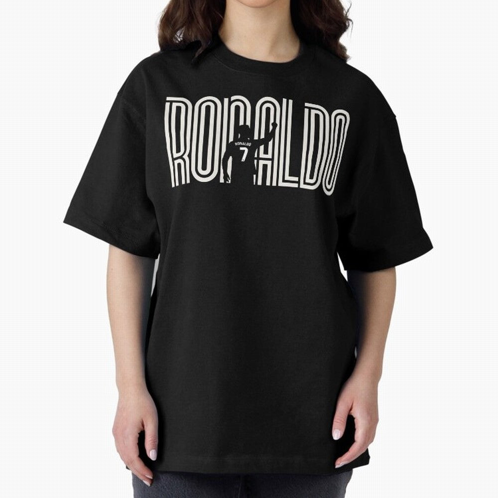 Fan Art - Cristiano Ronaldo (CR7) - Black Edition Oversized T-Shirt Wear the Spirit of Match Day Hype around FIFA World Cup 2026 USA Canada Mexico, Haaland, Argentina and Brazil, Sports Nostalgia, International Competition, Famous Players and