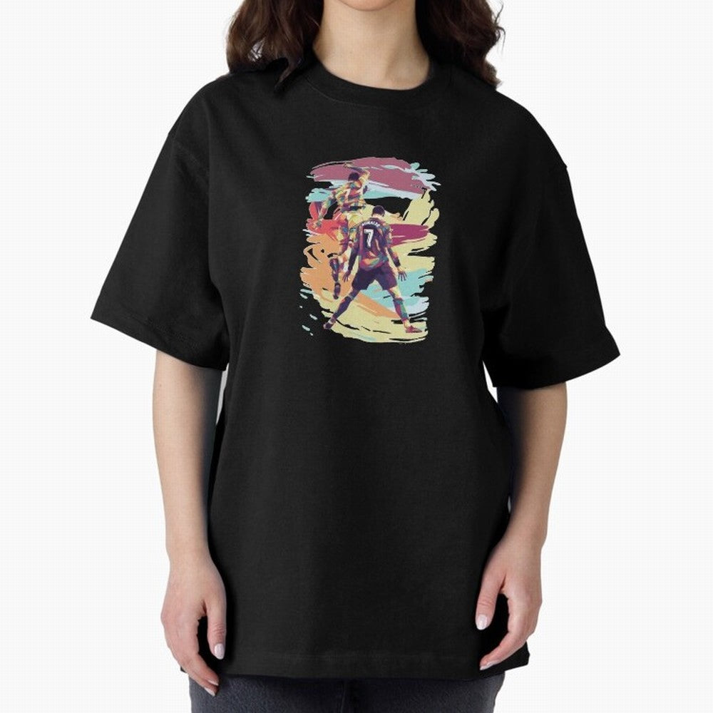 Illustration Cristiano Ronaldo CR7 Oversized T-Shirt Feel the Heartbeat of Global Football Passion for FIFA World Cup 2026 Group Stage, Centered on CR7 and Messi, England, Football Festival Excitement, Trophy Ambitions, Country Rivalries and Star