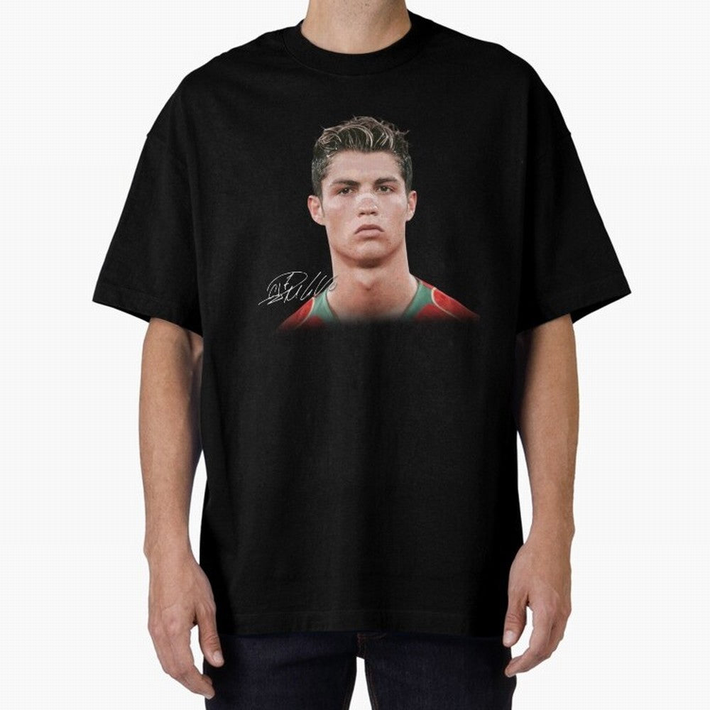 Cristiano Ronaldo T-Shirt Big Face Young Ronaldo Graphic Tee Oversized T-Shirt Stand Proud for Match Day Hype around FIFA World Cup 2026 Group Stage, Messi and Cristiano Ronaldo, Argentina, France and Brazil, Football Festival Excitement, Trophy