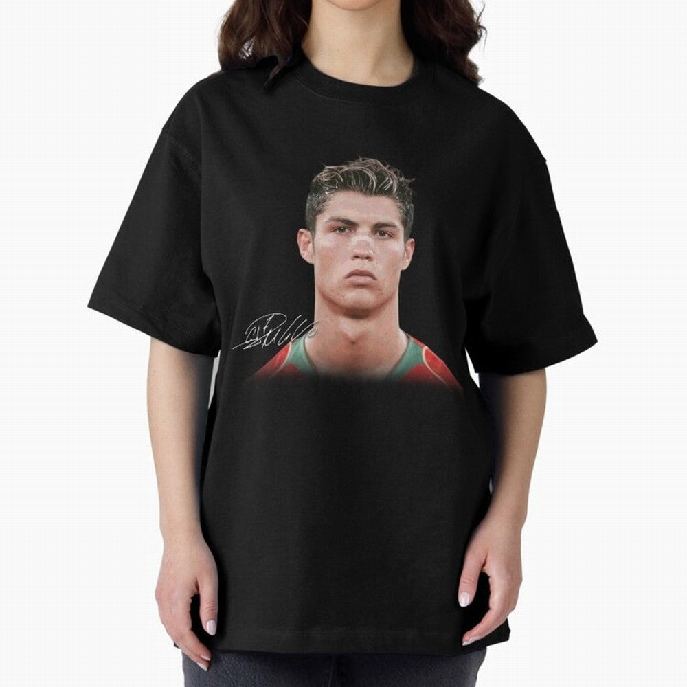 Cristiano Ronaldo T-Shirt Big Face Young Ronaldo Graphic Tee Oversized T-Shirt Stand Proud for Match Day Hype around FIFA World Cup 2026 Group Stage, Messi and Cristiano Ronaldo, Argentina, France and Brazil, Football Festival Excitement, Trophy