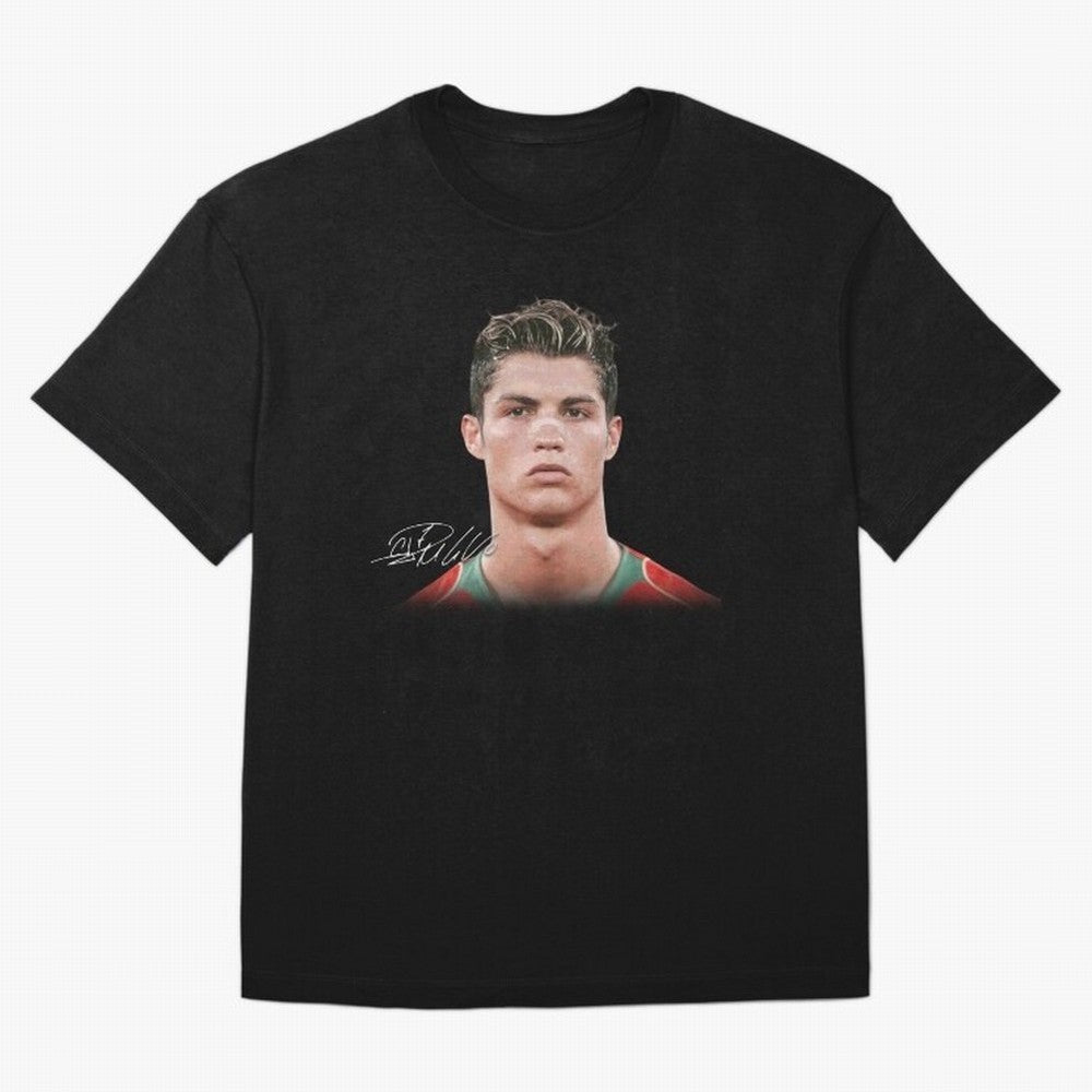Cristiano Ronaldo T-Shirt Big Face Young Ronaldo Graphic Tee Oversized T-Shirt Stand Proud for Match Day Hype around FIFA World Cup 2026 Group Stage, Messi and Cristiano Ronaldo, Argentina, France and Brazil, Football Festival Excitement, Trophy