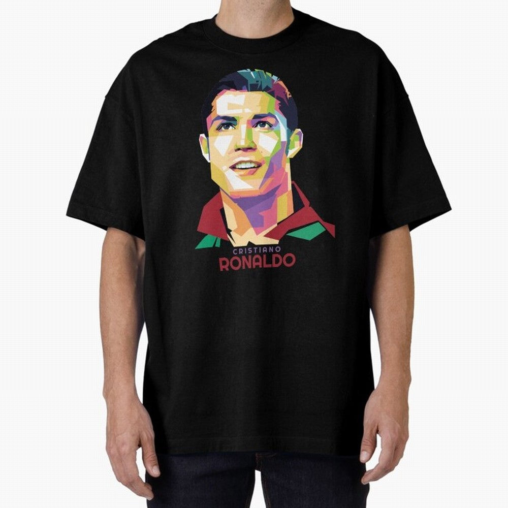 Geometric Celebrity Cristiano Ronaldo Oversized T-Shirt Embrace FIFA World Cup 2026 USA Canada Mexico Filled with Neymar, France and Portugal Energy, Vintage Soccer Flavor, Modern Football Stars, National Flags and Final Night Emotion; Ideal for
