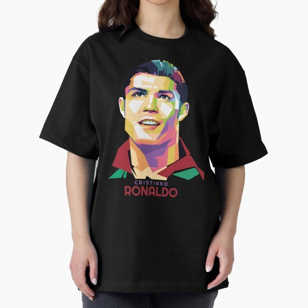 Geometric Celebrity Cristiano Ronaldo Oversized T-Shirt Embrace FIFA World Cup 2026 USA Canada Mexico Filled with Neymar, France and Portugal Energy, Vintage Soccer Flavor, Modern Football Stars, National Flags and Final Night Emotion; Ideal for
