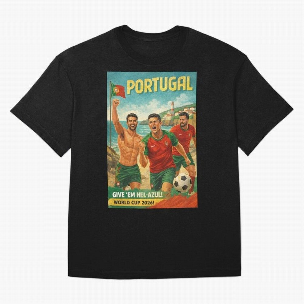 Portugal Hel-Azul Spirit at Cabo da Roca and Bel¨¦m Tower for FIFA World Cup 2026 Oversized T-Shirt Bring Bold Fan Energy to Global Football Passion for FIFA World Cup 2026 USA Canada Mexico, with CR7 and Messi, England and Germany, Vintage Soccer