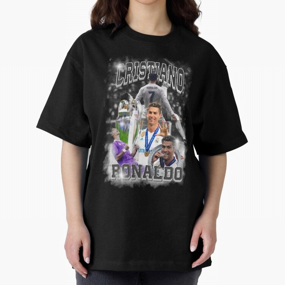 Cristiano Ronaldo Oversized T-Shirt Celebrate Football Dreams Across Global Football Passion for FIFA World Cup 2026 Group Stage, Centered on Haaland, Portugal, Global Supporter Spirit, Legendary Goals, National Colors and Tournament Celebration;