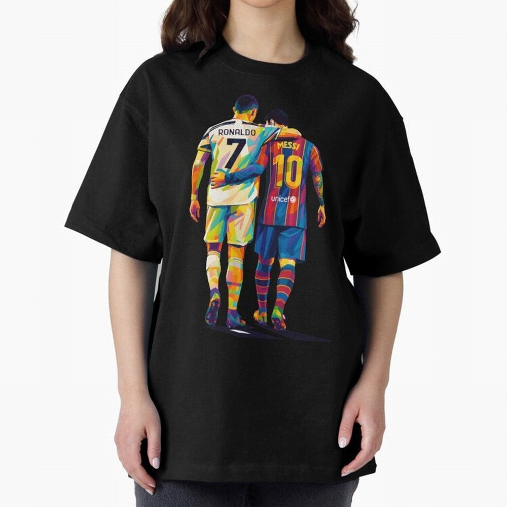 Cristiano Ronaldo and Messi Wpap Art Oversized T-Shirt Bring International Match Energy to FIFA World Cup 2026 Group Stage Spirit, Connected to Netherlands, Messi and Cristiano Ronaldo, Worldwide Fan Energy, Dramatic Goals, Stadium Lights and