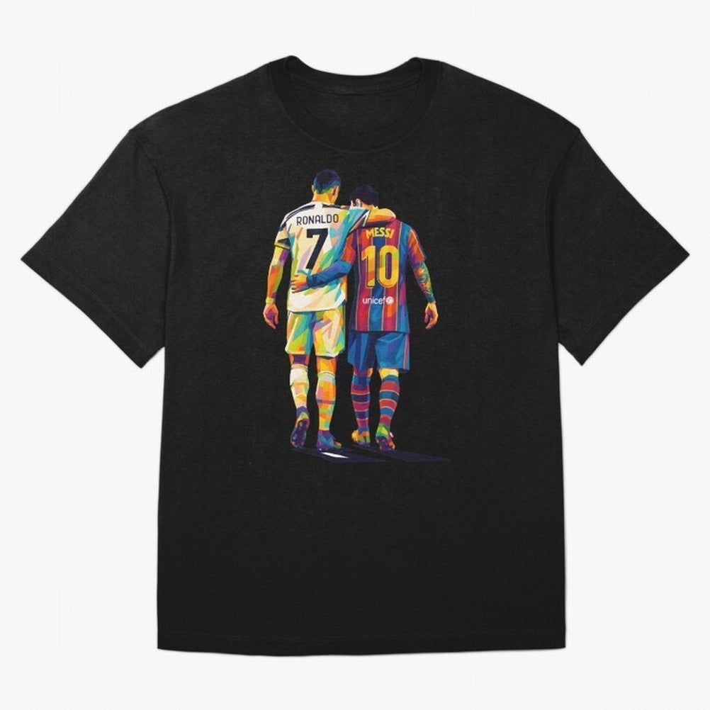 Cristiano Ronaldo and Messi Wpap Art Oversized T-Shirt Bring International Match Energy to FIFA World Cup 2026 Group Stage Spirit, Connected to Netherlands, Messi and Cristiano Ronaldo, Worldwide Fan Energy, Dramatic Goals, Stadium Lights and