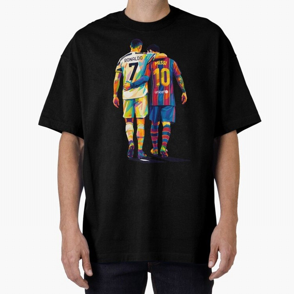 Cristiano Ronaldo and Messi Wpap Art Oversized T-Shirt Bring International Match Energy to FIFA World Cup 2026 Group Stage Spirit, Connected to Netherlands, Messi and Cristiano Ronaldo, Worldwide Fan Energy, Dramatic Goals, Stadium Lights and