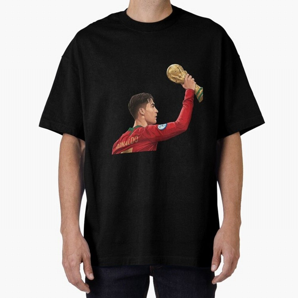 Cristiano Ronaldo Oversized T-Shirt Celebrate Fan Favorites in Match Day Hype around FIFA World Cup 2026, Messi, CR7 and Mbappe, Portugal, Spain and Germany, Worldwide Fan Energy, Dramatic Goals, Stadium Lights and Championship Celebrations;