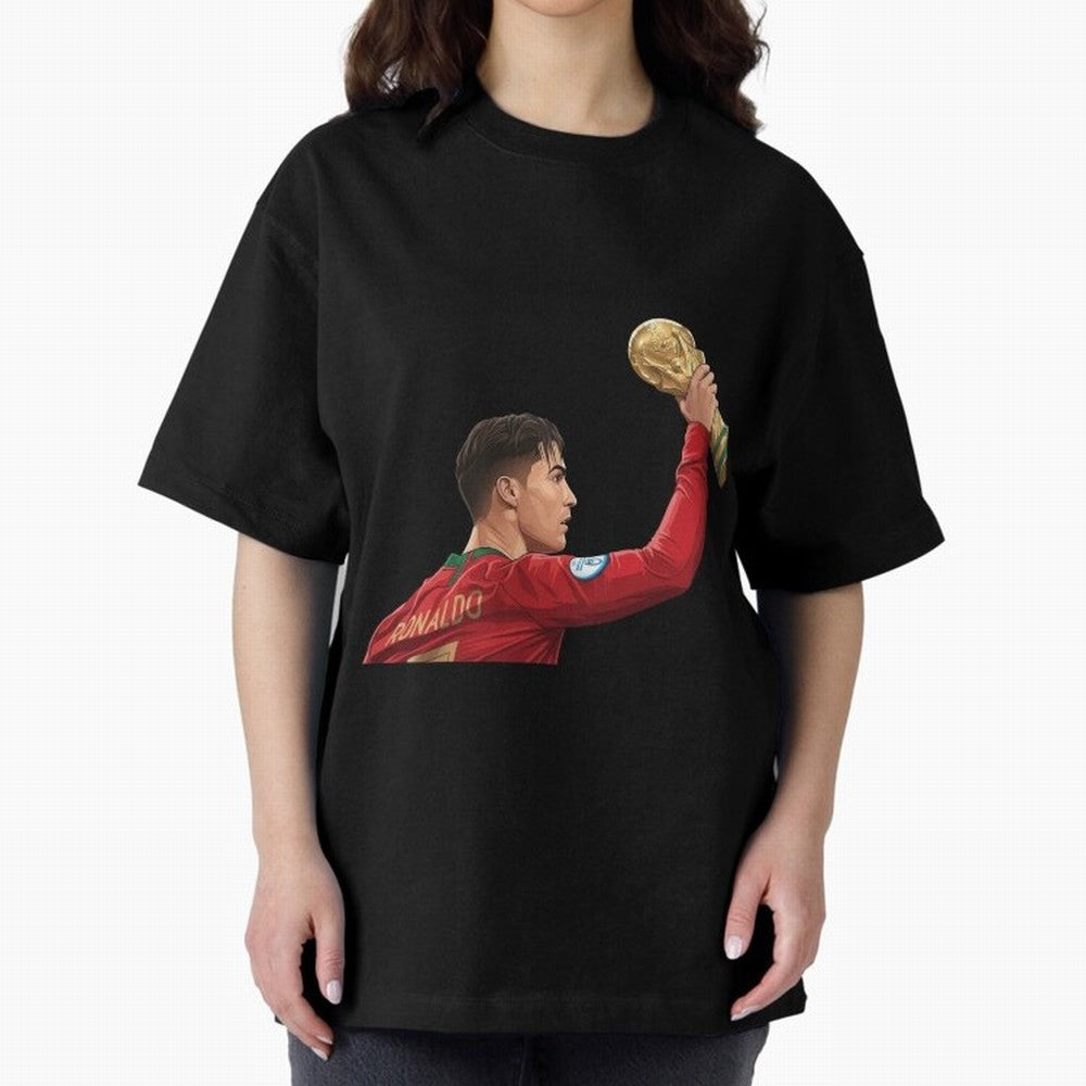 Cristiano Ronaldo Oversized T-Shirt Celebrate Fan Favorites in Match Day Hype around FIFA World Cup 2026, Messi, CR7 and Mbappe, Portugal, Spain and Germany, Worldwide Fan Energy, Dramatic Goals, Stadium Lights and Championship Celebrations;
