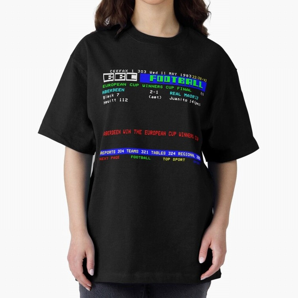 Aberdeen Cup Winners Cup Final 1983 CEEFAX Oversized T-Shirt Fuel Your Fan Pride for Global Football Passion for FIFA World Cup 2026, with Messi and Cristiano Ronaldo, England and Germany, Supporter Pride, Iconic Celebrations, Legendary Names and