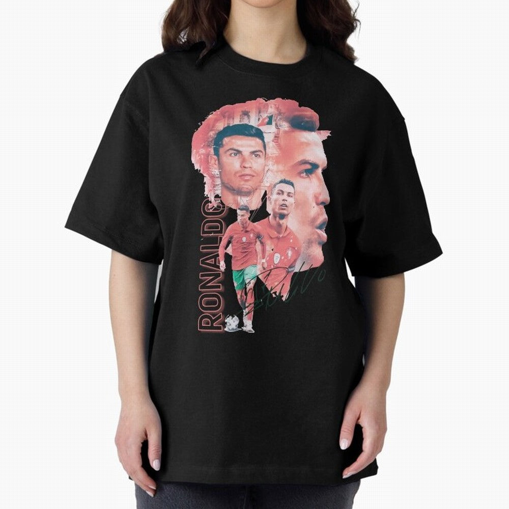 Cristiano Ronaldo Design Oversized T-Shirt Share the Excitement of Match Day Hype around FIFA World Cup 2026 USA Canada Mexico, Messi, Germany, Football Festival Excitement, Trophy Ambitions, Country Rivalries and Star Player Buzz; Perfect for