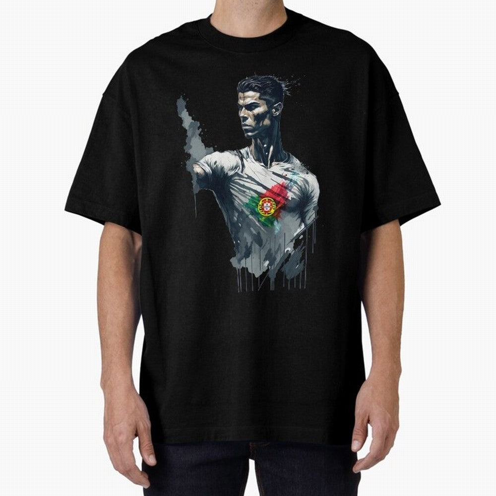 Cristiano Ronaldo splash art Oversized T-Shirt Celebrate Classic Football Spirit in FIFA World Cup 2026 USA Canada Mexico Centered on Messi, Brazil Energy, Vintage Soccer Flavor, Modern Football Stars, National Flags and Final Night Emotion; Great