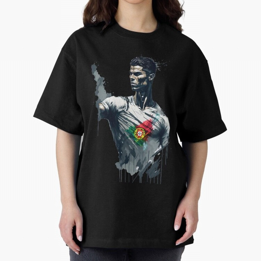 Cristiano Ronaldo splash art Oversized T-Shirt Celebrate Classic Football Spirit in FIFA World Cup 2026 USA Canada Mexico Centered on Messi, Brazil Energy, Vintage Soccer Flavor, Modern Football Stars, National Flags and Final Night Emotion; Great
