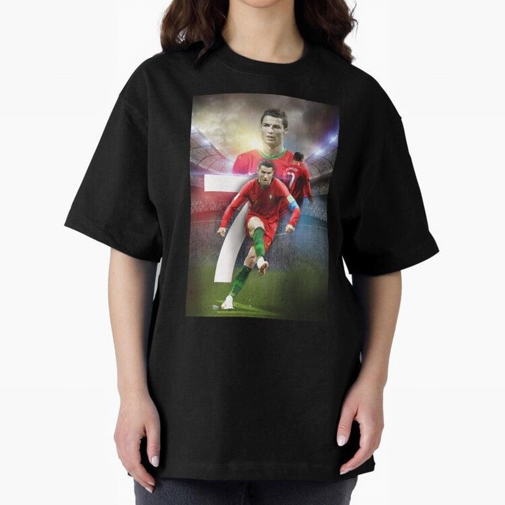 Cristiano Ronaldo Manchester United 4 Oversized T-Shirt Honor Football Greatness during FIFA World Cup 2026 Group Stage for Fans of Mbappe and England, Bringing Retro Football Energy, Iconic Rivalries, Trophy Chase Drama and Stadium Atmosphere;