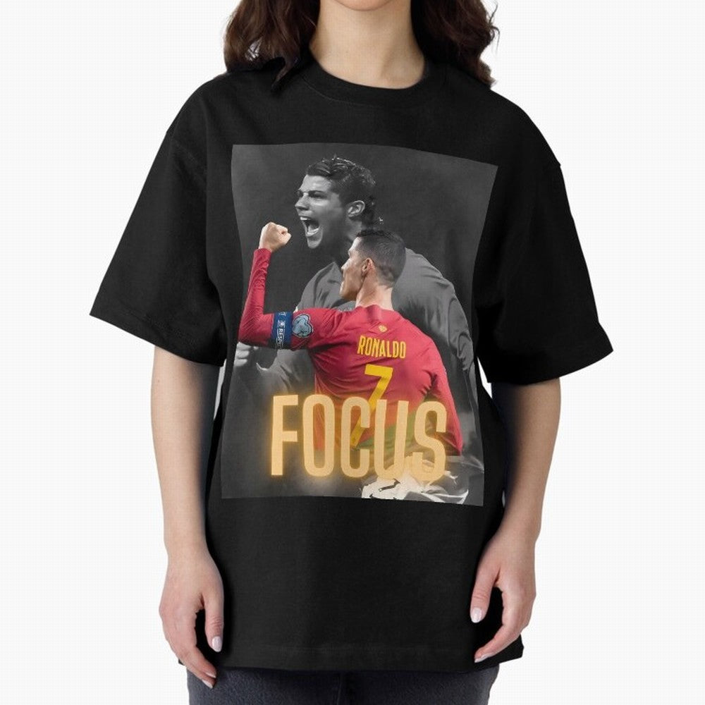 Focus With CR7 Oversized T-Shirt Honor Football Greatness during Global Football Passion for FIFA World Cup 2026 Group Stage, Made for Haaland, Brazil, Football Festival Excitement, Trophy Ambitions, Country Rivalries and Star Player Buzz; Great