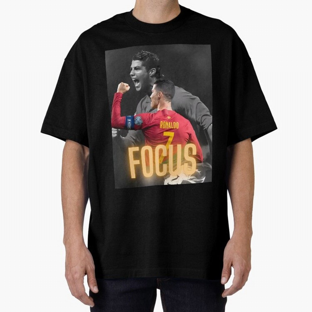 Focus With CR7 Oversized T-Shirt Honor Football Greatness during Global Football Passion for FIFA World Cup 2026 Group Stage, Made for Haaland, Brazil, Football Festival Excitement, Trophy Ambitions, Country Rivalries and Star Player Buzz; Great