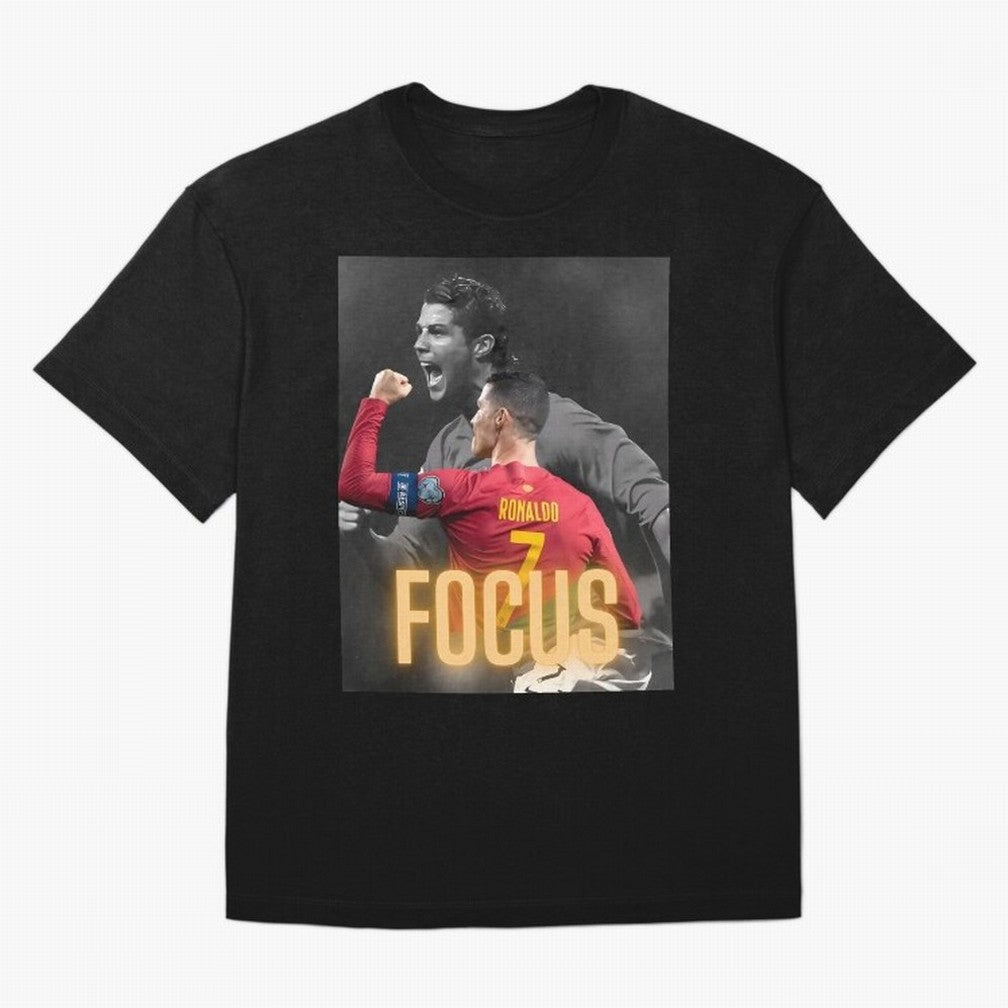 Focus With CR7 Oversized T-Shirt Honor Football Greatness during Global Football Passion for FIFA World Cup 2026 Group Stage, Made for Haaland, Brazil, Football Festival Excitement, Trophy Ambitions, Country Rivalries and Star Player Buzz; Great