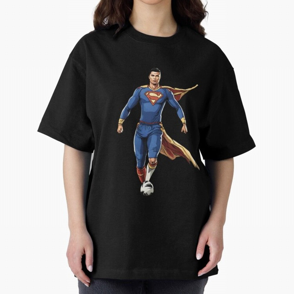 Ronaldo Superhero Oversized T-Shirt Carry the Dream of FIFA World Cup 2026 Spirit, Capturing Spain, Messi, Sports Nostalgia, International Competition, Famous Players and Unforgettable Victories; Created for Match Day Parties, Soccer Gifts, Fan