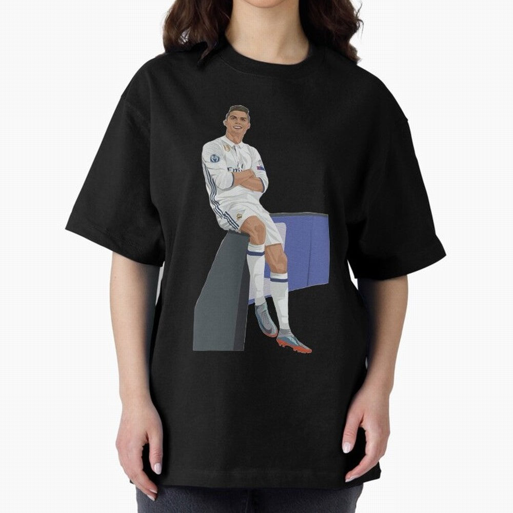 Cristiano Ronaldo Oversized T-Shirt Celebrate Fan Culture around Match Day Hype around FIFA World Cup 2026 Group Stage, Cristiano Ronaldo, Argentina, France and Brazil, Classic Soccer Heritage, Championship Pressure, Fan Loyalty and International