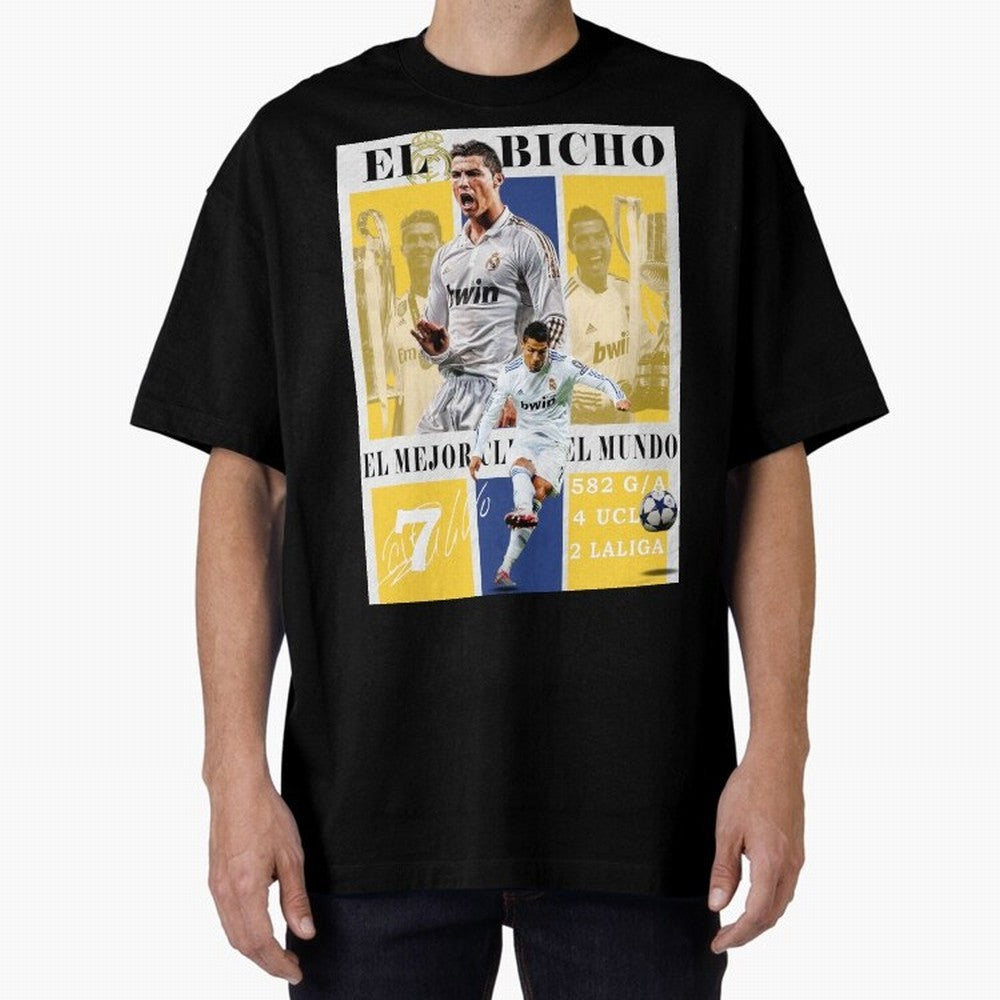 Cristiano Ronaldo Real Madrid Wall Art Oversized T-Shirt Cheer through Every Moment of the FIFA World Cup 2026 USA Canada Mexico Journey through Mbappe and Neymar Highlights, Spain and Netherlands Pride, Retro Football Energy, Iconic Rivalries,