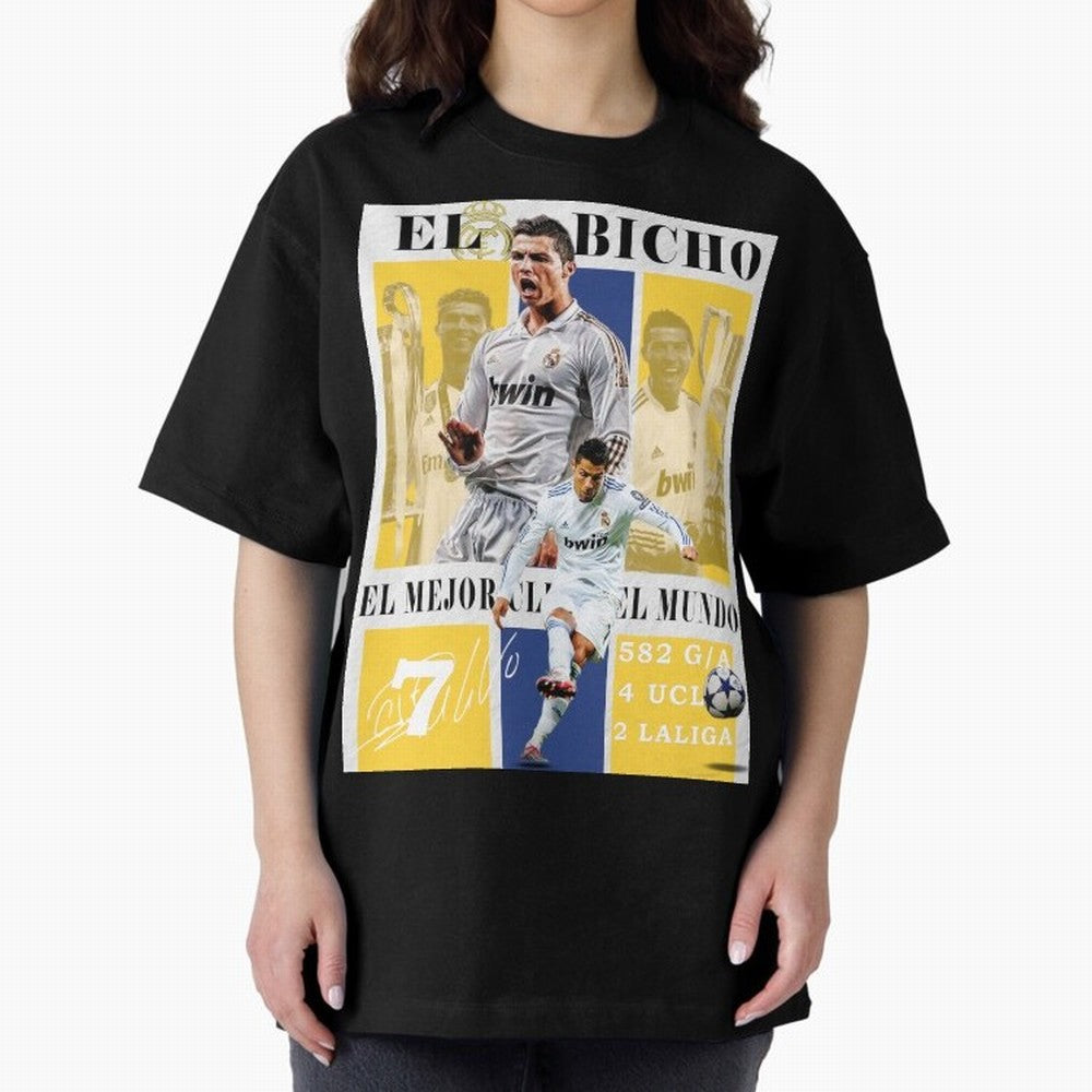 Cristiano Ronaldo Real Madrid Wall Art Oversized T-Shirt Cheer through Every Moment of the FIFA World Cup 2026 USA Canada Mexico Journey through Mbappe and Neymar Highlights, Spain and Netherlands Pride, Retro Football Energy, Iconic Rivalries,