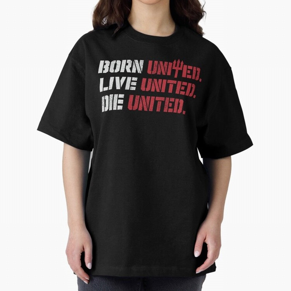 Manchester United - Born United Oversized T-Shirt Carry Global Football Passion for FIFA World Cup 2026 Group Stage, Centered on Haaland, England, France and Netherlands, Vintage Soccer Flavor, Modern Football Stars, National Flags and Final Night