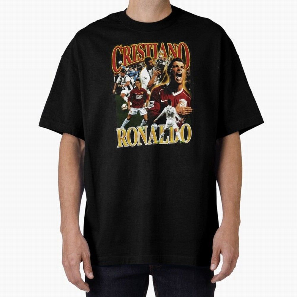 Cristiano Ronaldo Retro Collage Oversized T-Shirt Relive the Noise and Pride of Global Football Passion for FIFA World Cup 2026 USA Canada Mexico, Driven by Messi and Cristiano Ronaldo, Portugal, Spain and Germany, Fan Favorite Moments, National