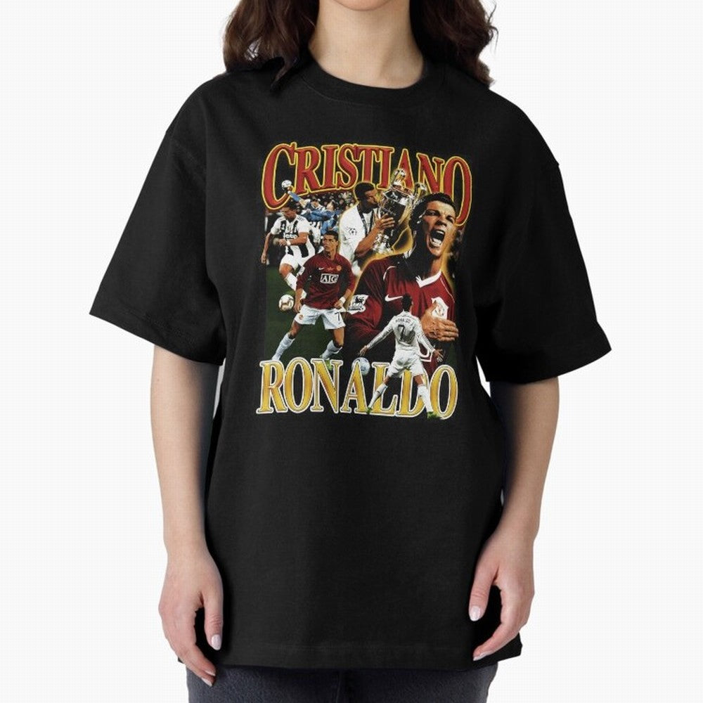 Cristiano Ronaldo Retro Collage Oversized T-Shirt Relive the Noise and Pride of Global Football Passion for FIFA World Cup 2026 USA Canada Mexico, Driven by Messi and Cristiano Ronaldo, Portugal, Spain and Germany, Fan Favorite Moments, National