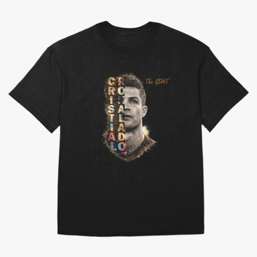 Cristiano Ronaldo Multicolor GOAT Oversized T-Shirt Celebrate Unforgettable Nights in FIFA World Cup 2026 Group Stage Driven by Mbappe and Neymar, England and Germany Energy, Championship Spirit, Famous Goals, Roaring Crowds and International